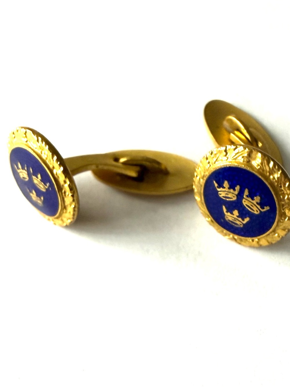 Gold and Blue Crown Emblem Cufflinks - Men Accessories